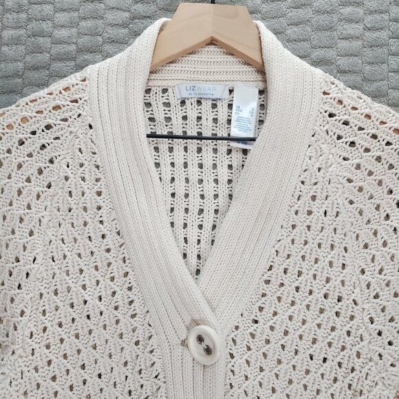 Liz Claiborne White Pointelle Crochet Cardigan-Sz S - Picture 2 of 7